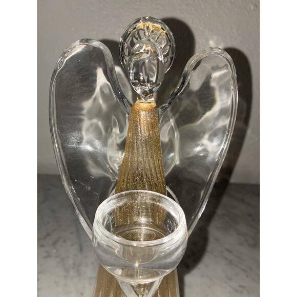 Party Lite Christmas Angel Tea Lite Candle holder 11” Tall Clear Gold Shimmer - Picture 2 of 10